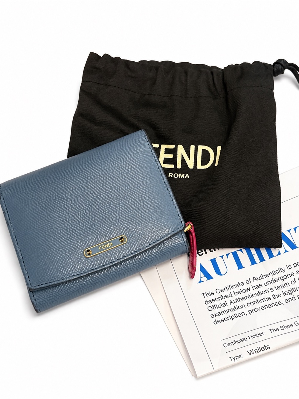 EUC Fendi Blue Leather Compact Wallet with COA